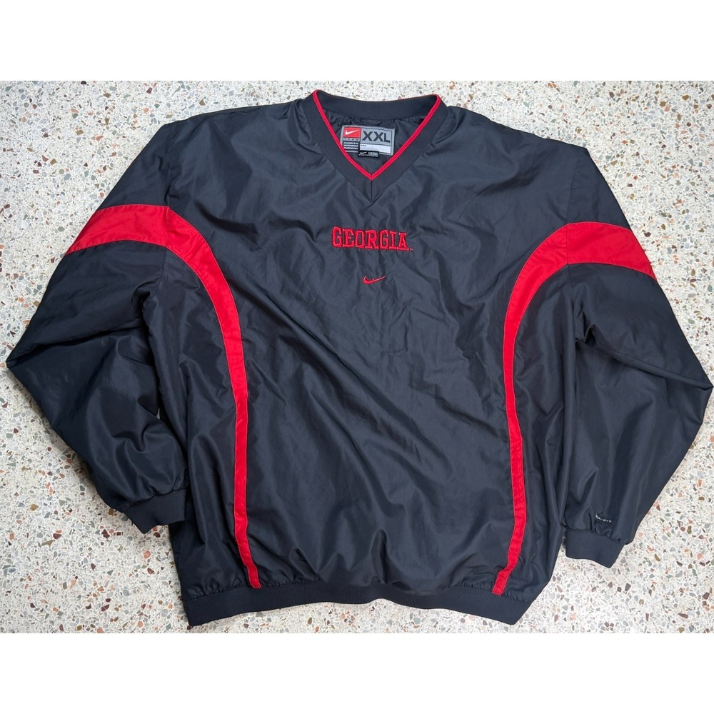Nike Team Vtg‎ NCAA Georgia Bulldogs V-Neck Lined Windbreaker Pullover Size XXL